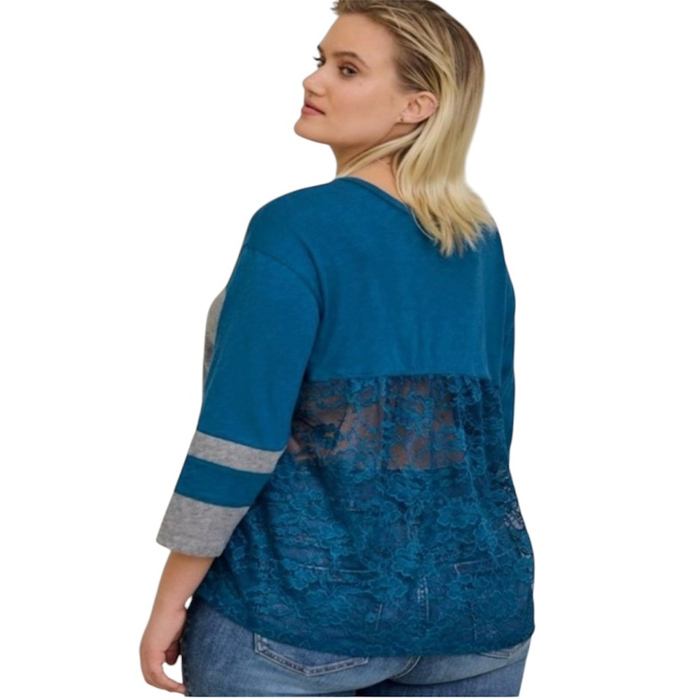 Torrid Cotton Jersey Lace Back Colorblock Varsity Stripe T-Shirt - NWT